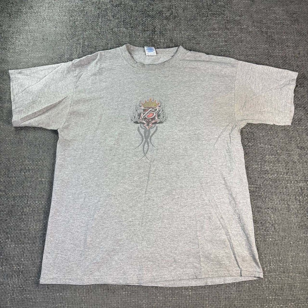 Budweiser Graphic T-Shirt Mens XL Grey Tribal Crown Logo Y2K Streetwear